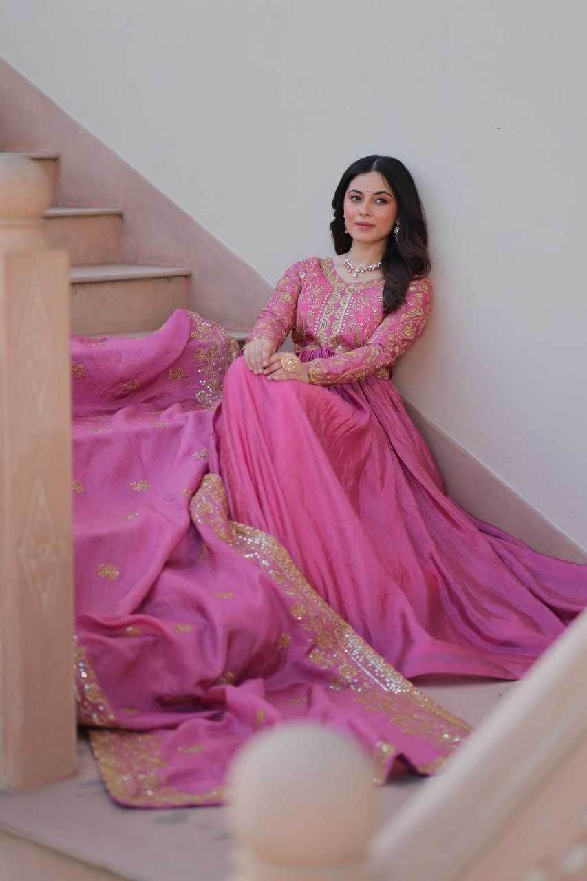 Crush Silk Embroidery Long Gowns - MYLUXURY LANE ENTERPRISE